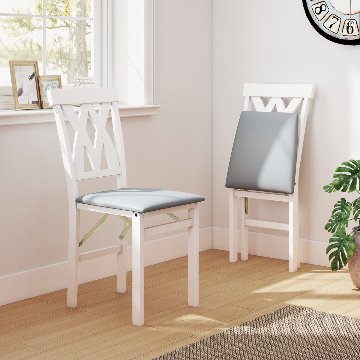 LIVSK Eetkamerstoelen Set van 2 - Rubberhouten Frame - Ergonomische Rugleuning - Opvouwbaar - Max 150 kg - Walnoot/Wit