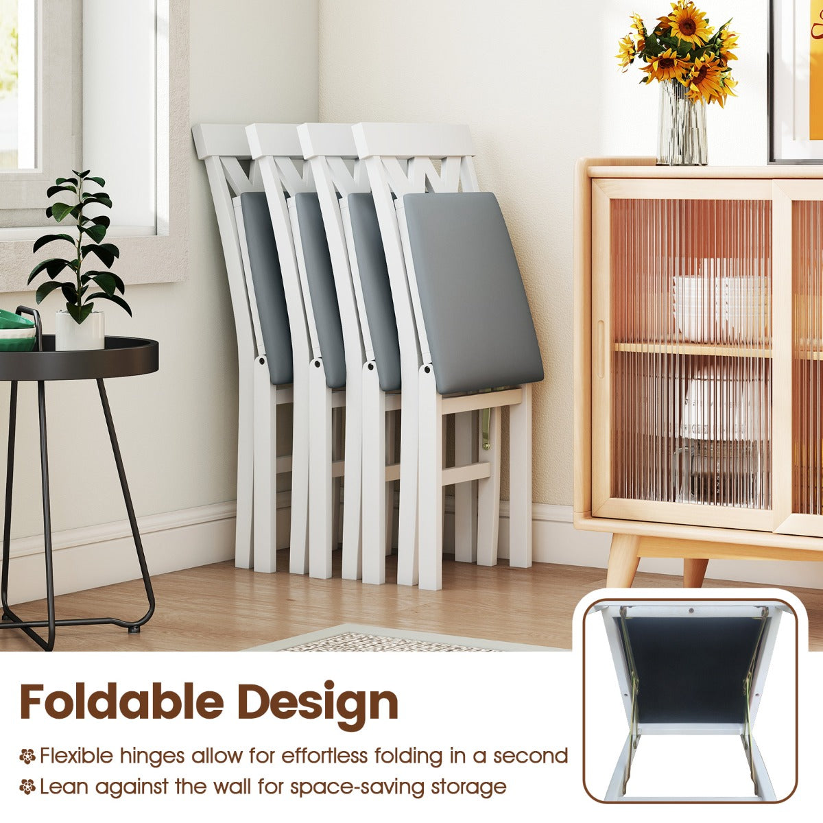LIVSK Eetkamerstoelen Set van 2 - Rubberhouten Frame - Ergonomische Rugleuning - Opvouwbaar - Max 150 kg - Walnoot/Wit