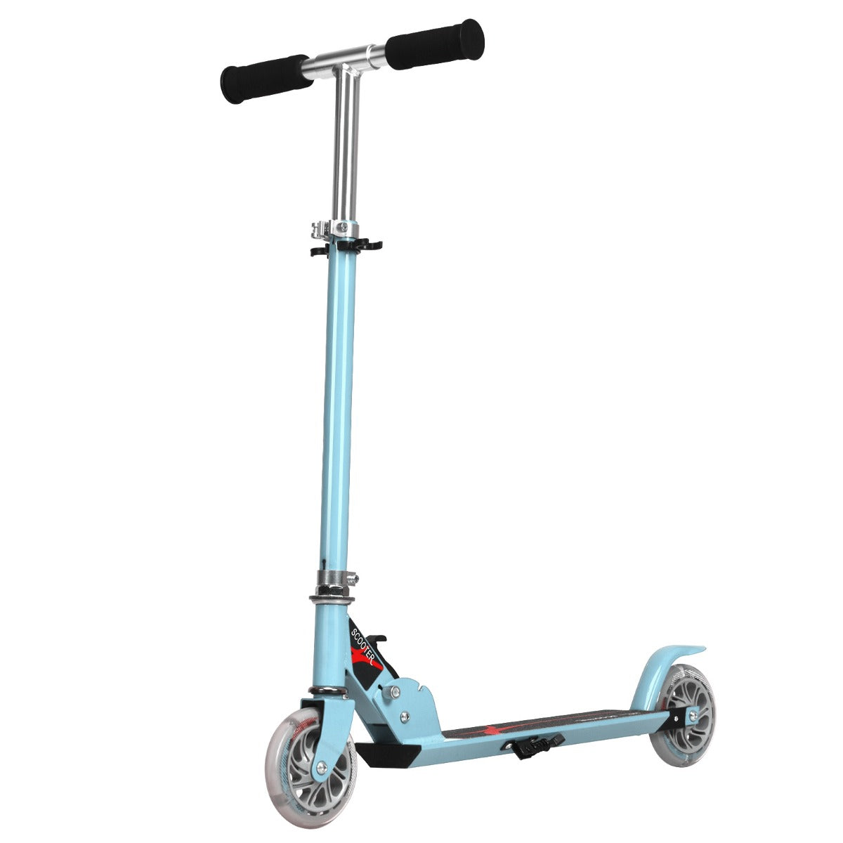 Livsk costway set van 2 kinderspeelgoed opvouwbare step met lampjes en 360 draaibare stoel met antislipbasis blauw
