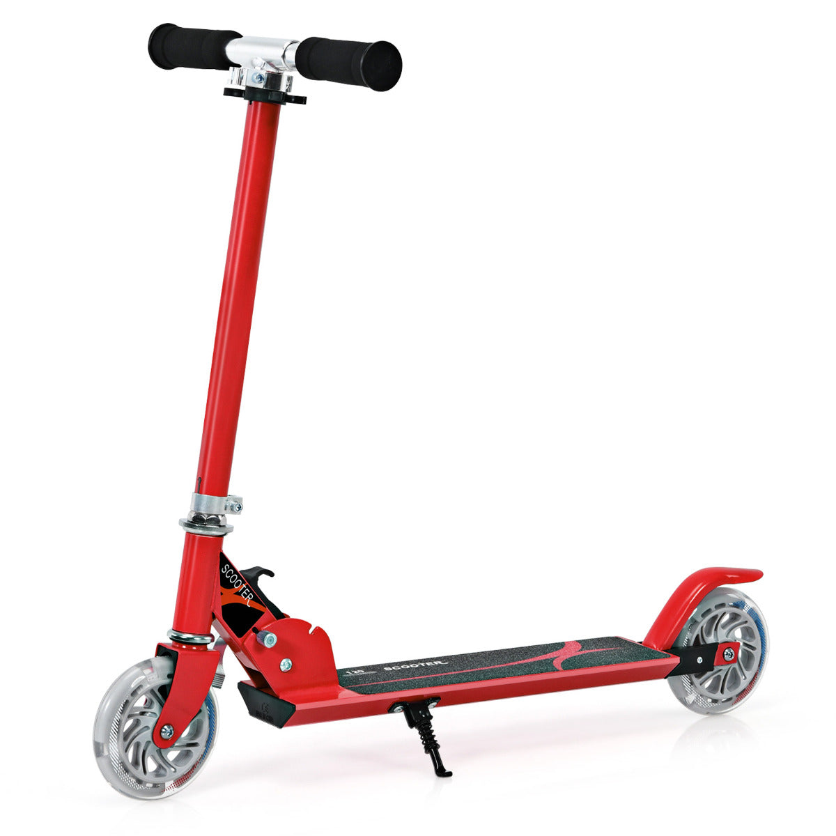 Livsk costway set van 2 kinderspeelgoed opvouwbare step met lampjes en 360 draaibare stoel met antislipbasis rood