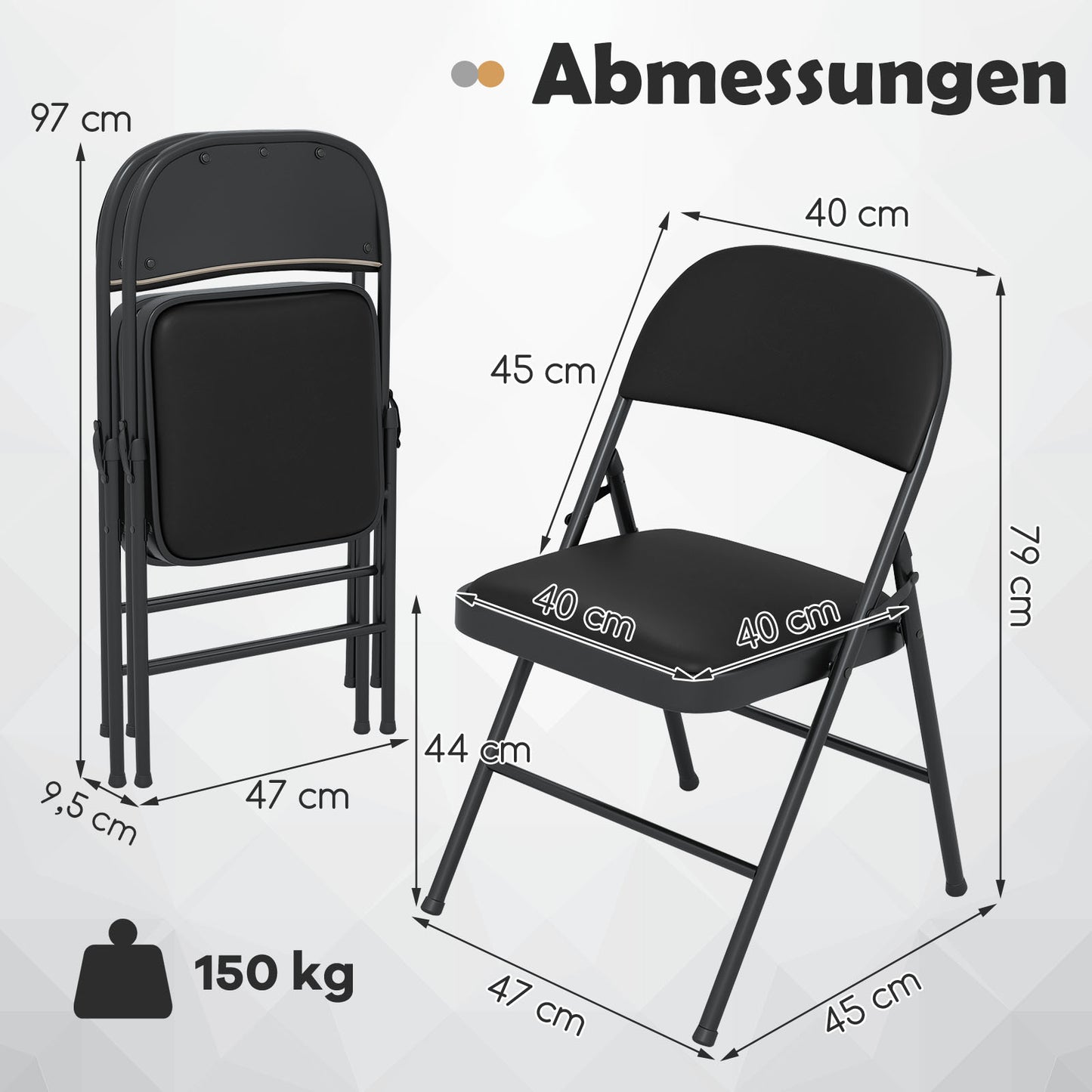 LIVSK Klapstoelen Set - Ergonomische Rugleuning - Hoogwaardig PVC Leer - Ruimtebesparend - Tot 150 kg - Zwart