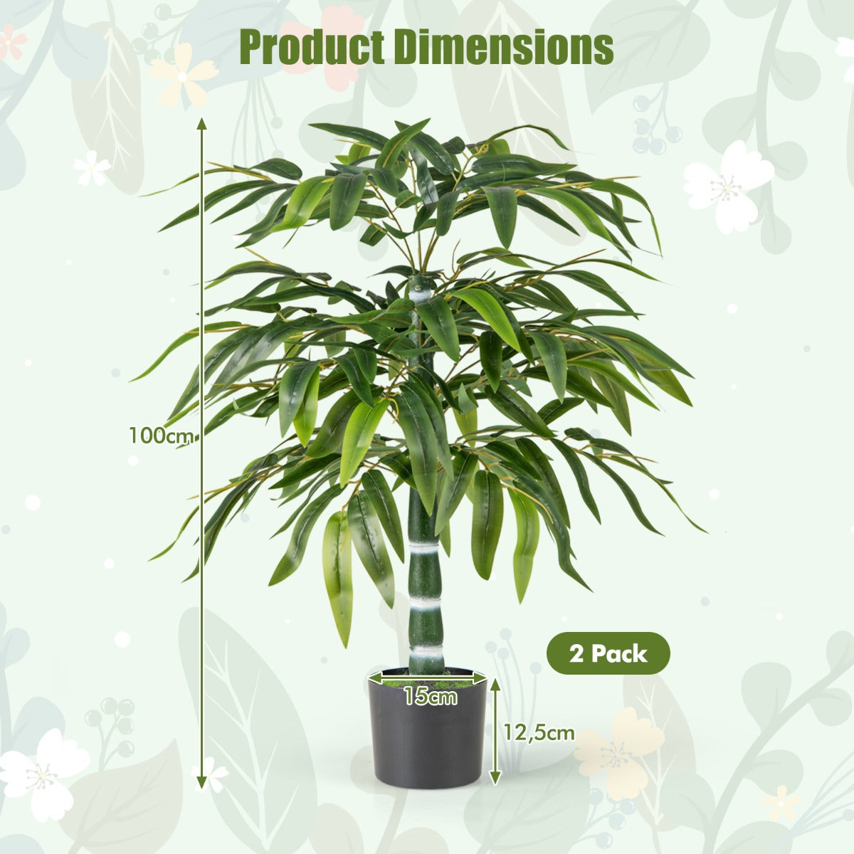LIVSK Kunstmatige Bamboeboom Set van 2 - Realistisch Design - Flexibele Takken - Duurzaam en Waterdicht - 100 cm - Groen