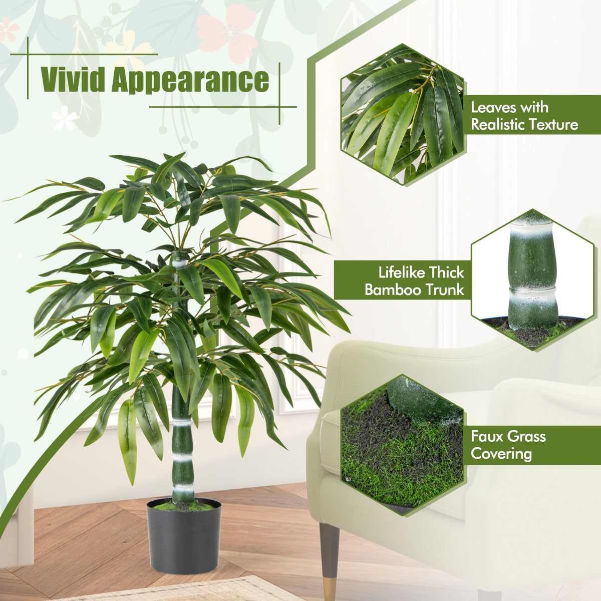 LIVSK Kunstmatige Bamboeboom Set van 2 - Realistisch Design - Flexibele Takken - Duurzaam en Waterdicht - 100 cm - Groen