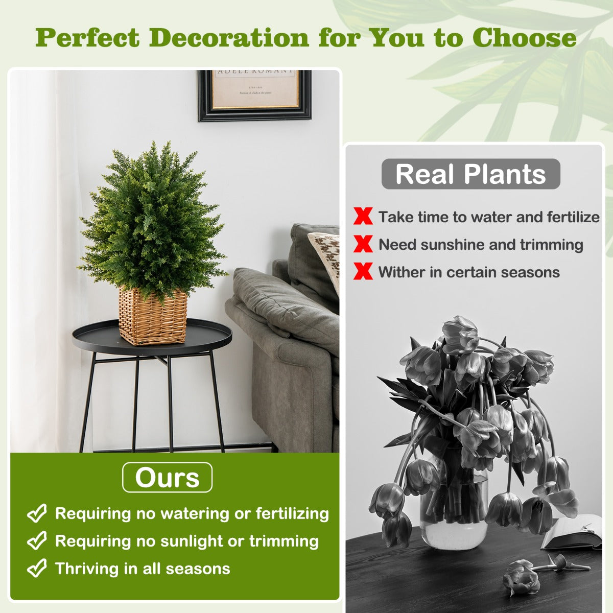LIVSK Set van 2 Kunstceder-Topiary-Ballenbomen - UV-bestendig - Onderhoudsvriendelijk - Hoogte 55 cm - Groen
