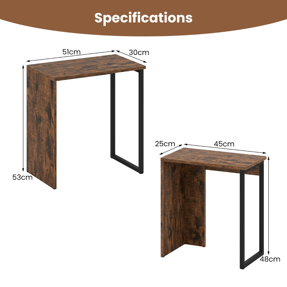 LIVSK Nestbare Bijzettafels Set van 2 - Stabiel Metalen Frame - Ruime Bladen - Multifunctioneel - 50,8 x 30,48 x 53,34 cm -