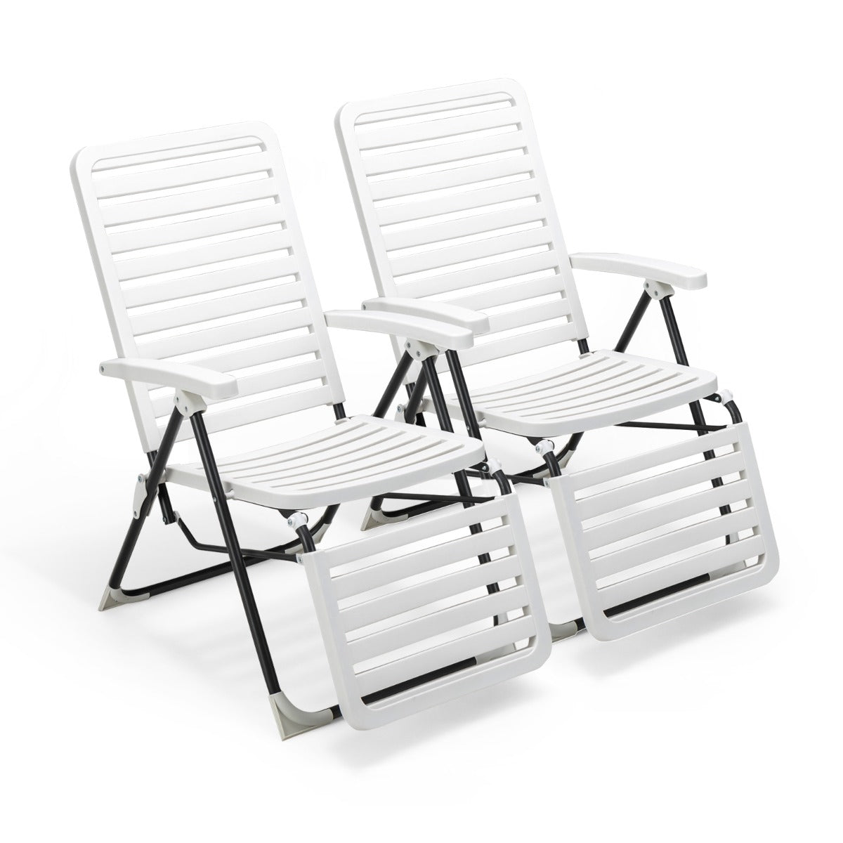 LIVSK Verstelbare Ligstoelen Set - Opvouwbaar - 7-Standen Rugleuning - Weerbestendig PP - Voor Tuin en Balkon - Wit