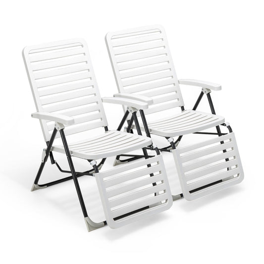 LIVSK Verstelbare Ligstoelen Set - Opvouwbaar - 7-Standen Rugleuning - Weerbestendig PP - Voor Tuin en Balkon - Wit