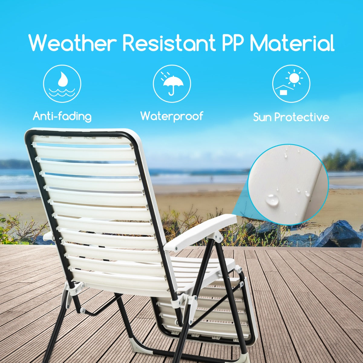 LIVSK Verstelbare Ligstoelen Set - Opvouwbaar - 7-Standen Rugleuning - Weerbestendig PP - Voor Tuin en Balkon - Wit