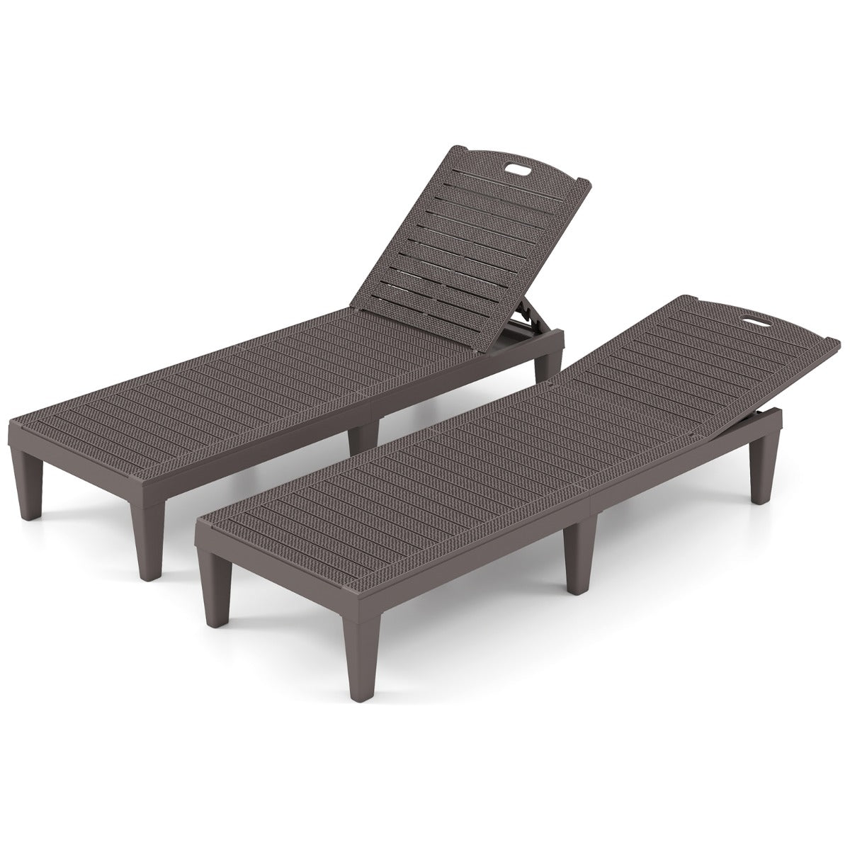 LIVSK Set van 2 Verstelbare Ligstoelen - Weerbestendig PP-materiaal - Eenvoudige Montage - Tot 160 kg - Bruin