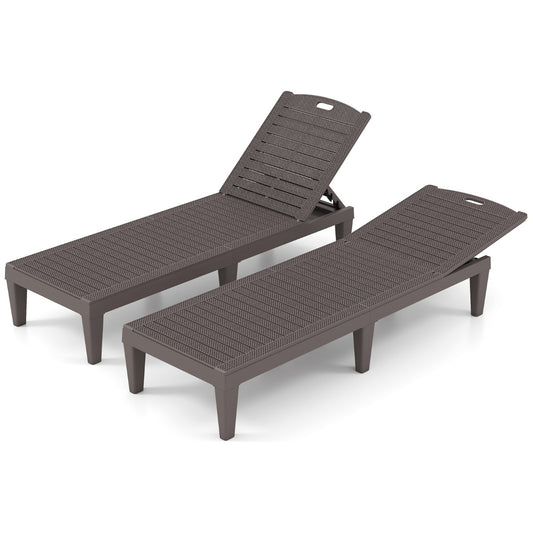 LIVSK Set van 2 Verstelbare Ligstoelen - Weerbestendig PP-materiaal - Eenvoudige Montage - Tot 160 kg - Bruin