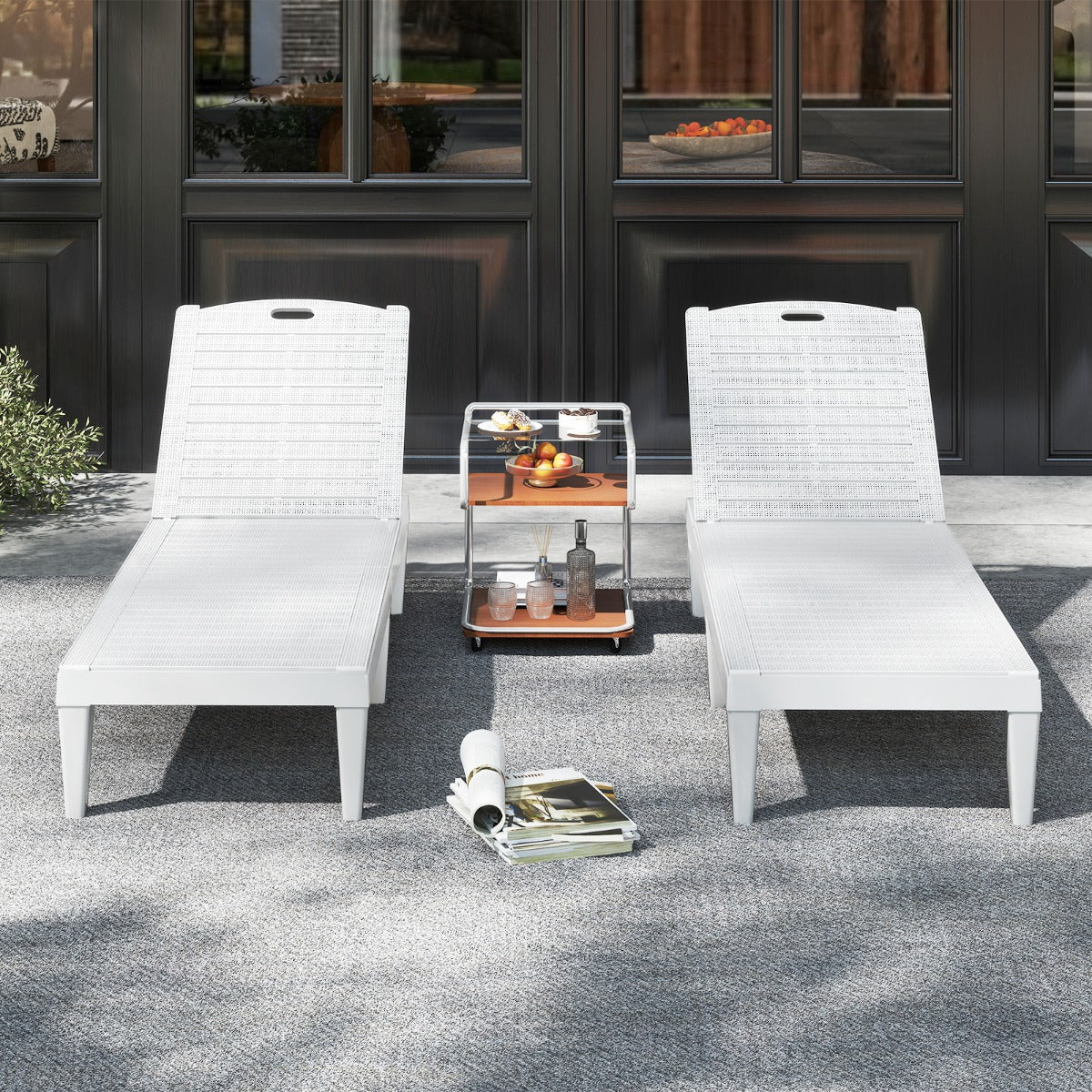 LIVSK Set van 2 Ligstoelen - Verstelbare Rugleuning - Weerbestendig PP-materiaal - Eenvoudige Montage - Tot 160 kg - Wit