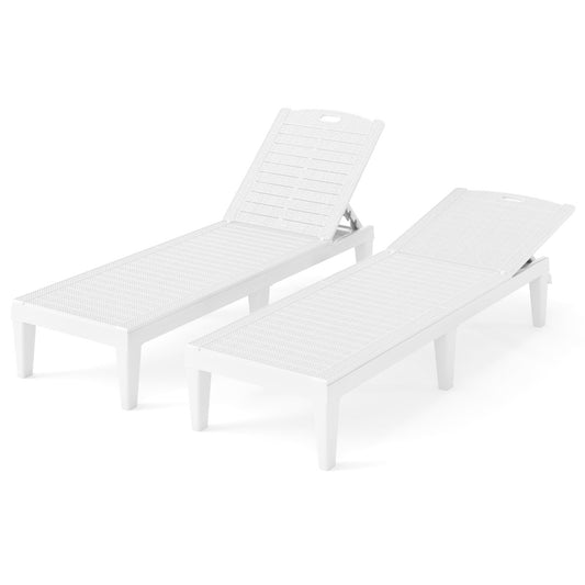 LIVSK Set van 2 Ligstoelen - Verstelbare Rugleuning - Weerbestendig PP-materiaal - Eenvoudige Montage - Tot 160 kg - Wit