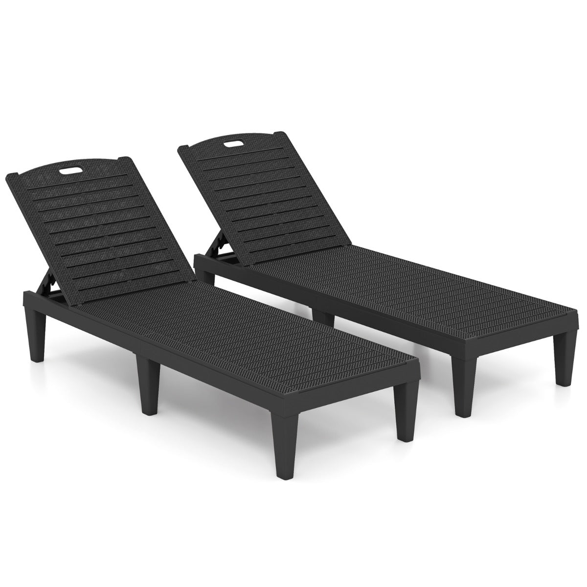 LIVSK Set van 2 Verstelbare Ligstoelen - Weerbestendig PP-materiaal - Eenvoudige Montage - Tot 160 kg - Zwart