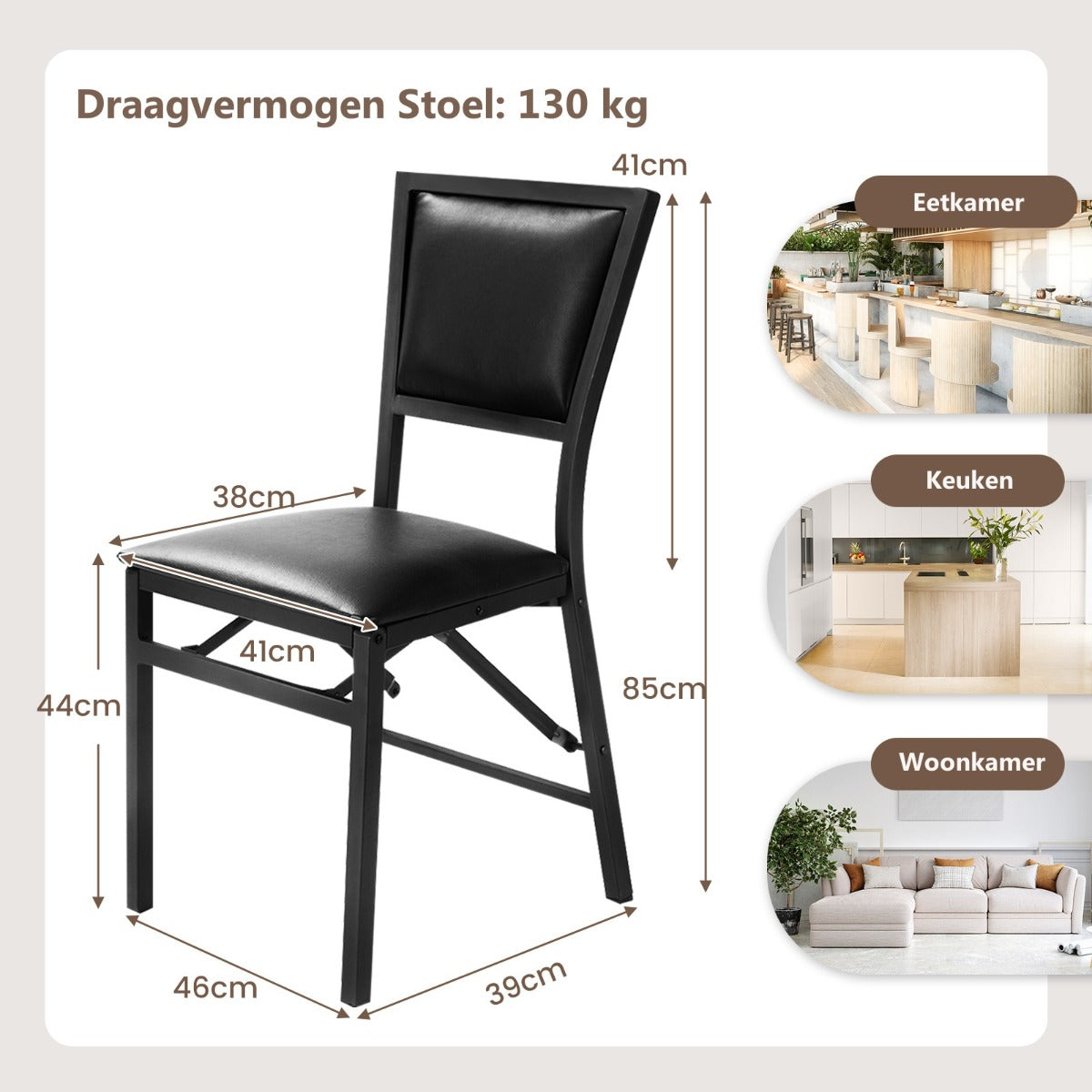 Livsk costway set van 2 metalen klapstoelen counterhoogte pu gestoffeerde bijzetstoelen hoge rugleuning metalen frame voor keuken eetkamer 1 1