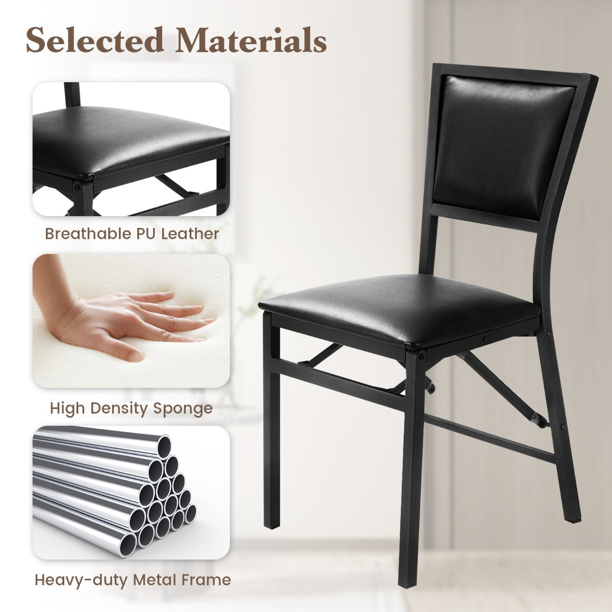 Livsk costway set van 2 metalen klapstoelen counterhoogte pu gestoffeerde bijzetstoelen hoge rugleuning metalen frame voor keuken eetkamer 4
