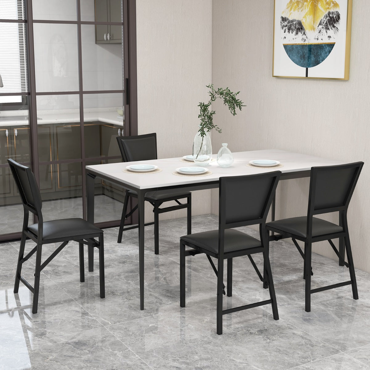 Livsk costway set van 2 metalen klapstoelen counterhoogte pu gestoffeerde bijzetstoelen hoge rugleuning metalen frame voor keuken eetkamer 5