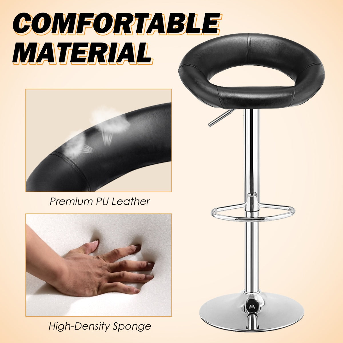 LIVSK Verstelbare Barkrukken Set van 2 - 360° Draaibaar - Antislip - Hoogte 77-98 cm - Comfortabel PU-leer - Zwart