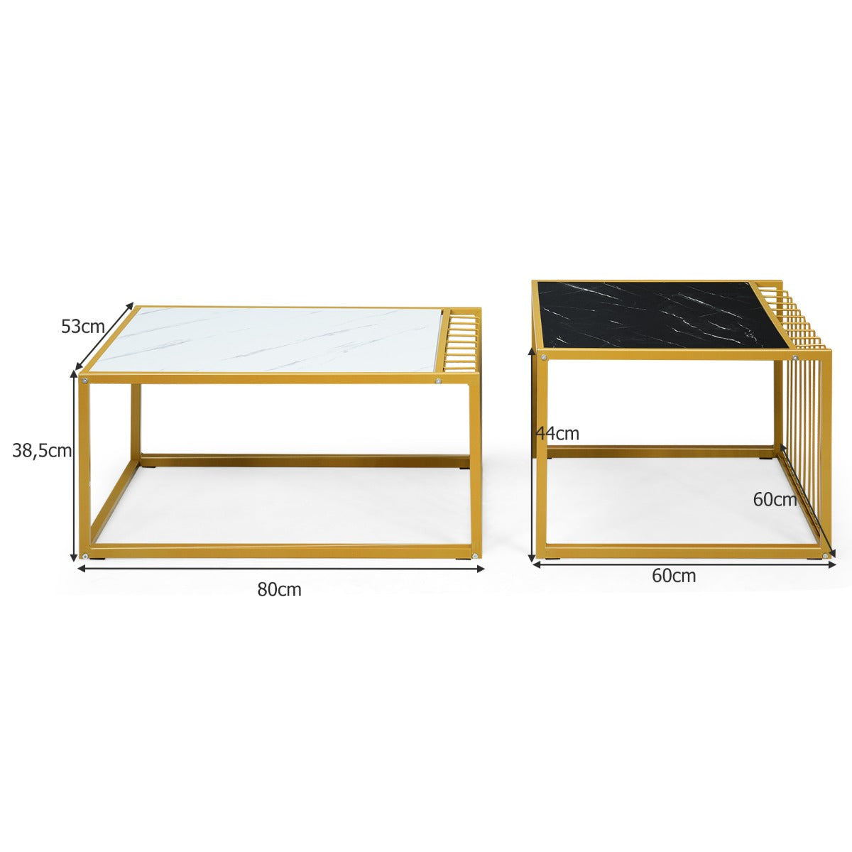 LIVSK Nesttafel Set - Praktisch en Ruimtebesparend - Luxe Marmerachtig Oppervlak - Stevige Metalen Structuur - 80 x 53 x 38,5 cm
