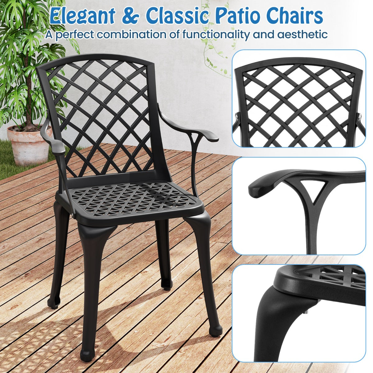 LIVSK Set van 2 Terrasstoelen - Ergonomisch Ontwerp - Ademend Mesh - Verstelbare Voetsteunen - Draagvermogen 150 kg - Zwart