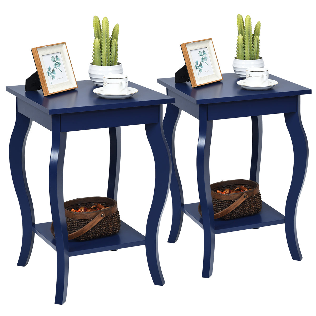 LIVSK Bijzettafel Set - Moderne Hoektafels met 2 Niveaus - Stevig en Gebruiksvriendelijk - Voor Woonkamer en Slaapkamer - Blauw