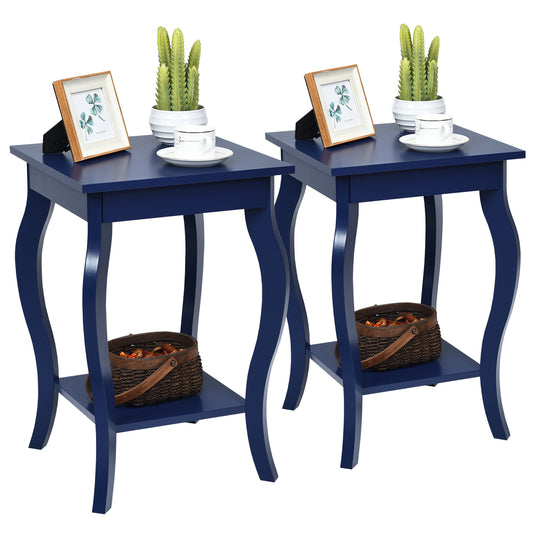 LIVSK Bijzettafel Set - Moderne Hoektafels met 2 Niveaus - Stevig en Gebruiksvriendelijk - Voor Woonkamer en Slaapkamer - Blauw