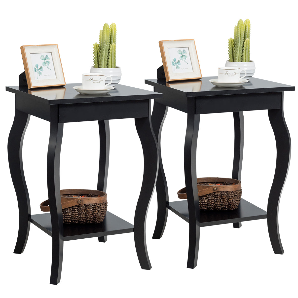 LIVSK Set van 2 Bijzettafels - 2-laags Ontwerp - Robuuste Stabiliteit - Eenvoudig Onderhoud - 40 x 40 x 60 cm - Zwart