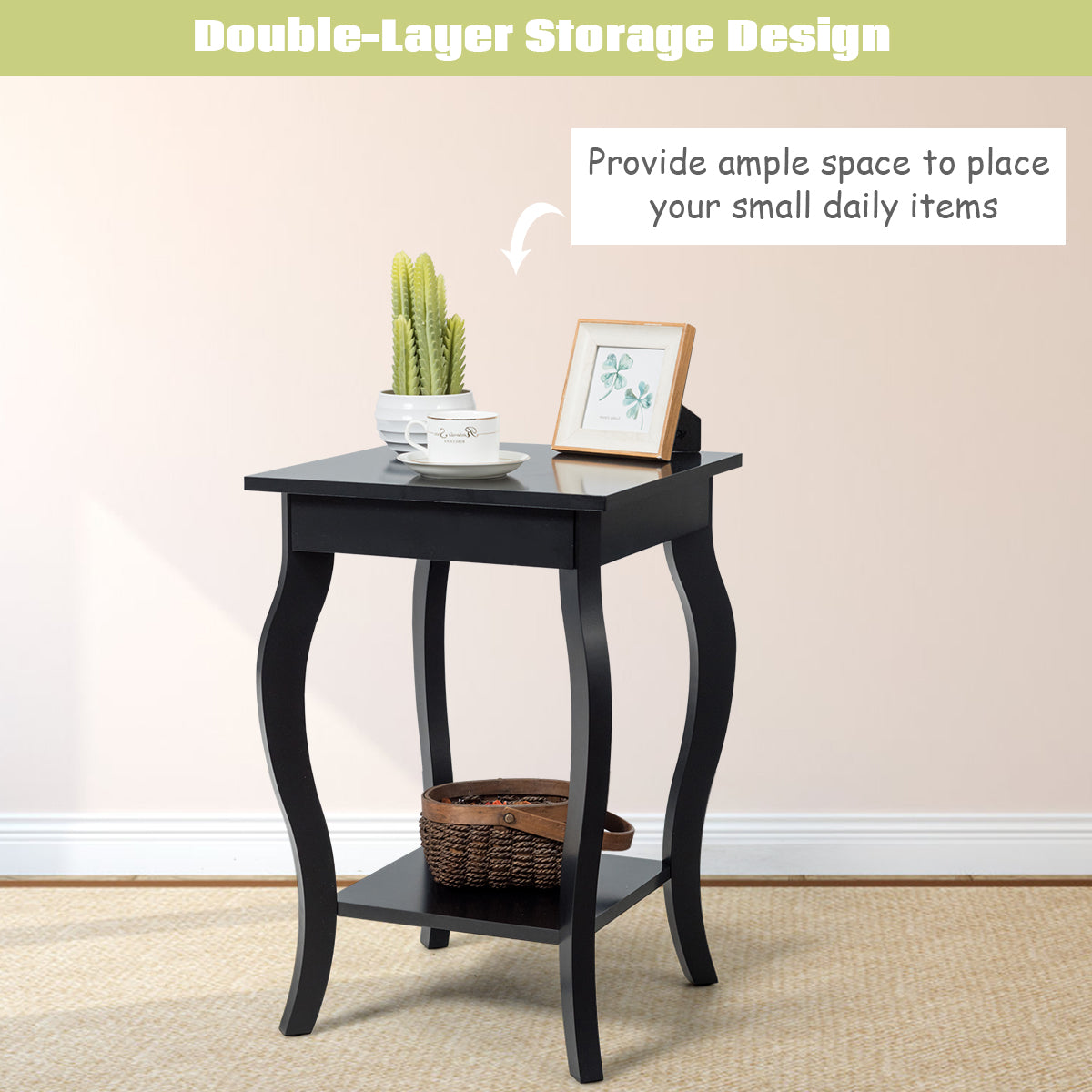 LIVSK Set van 2 Bijzettafels - 2-laags Ontwerp - Robuuste Stabiliteit - Eenvoudig Onderhoud - 40 x 40 x 60 cm - Zwart