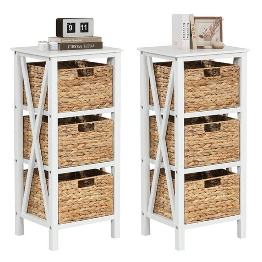 LIVSK Set van 2 Nachtkastjes - 3 Verwijderbare Zeegras Manden - Stevig Acaciahout - Multifunctioneel - 36 x 30 x 80 cm - Natuur