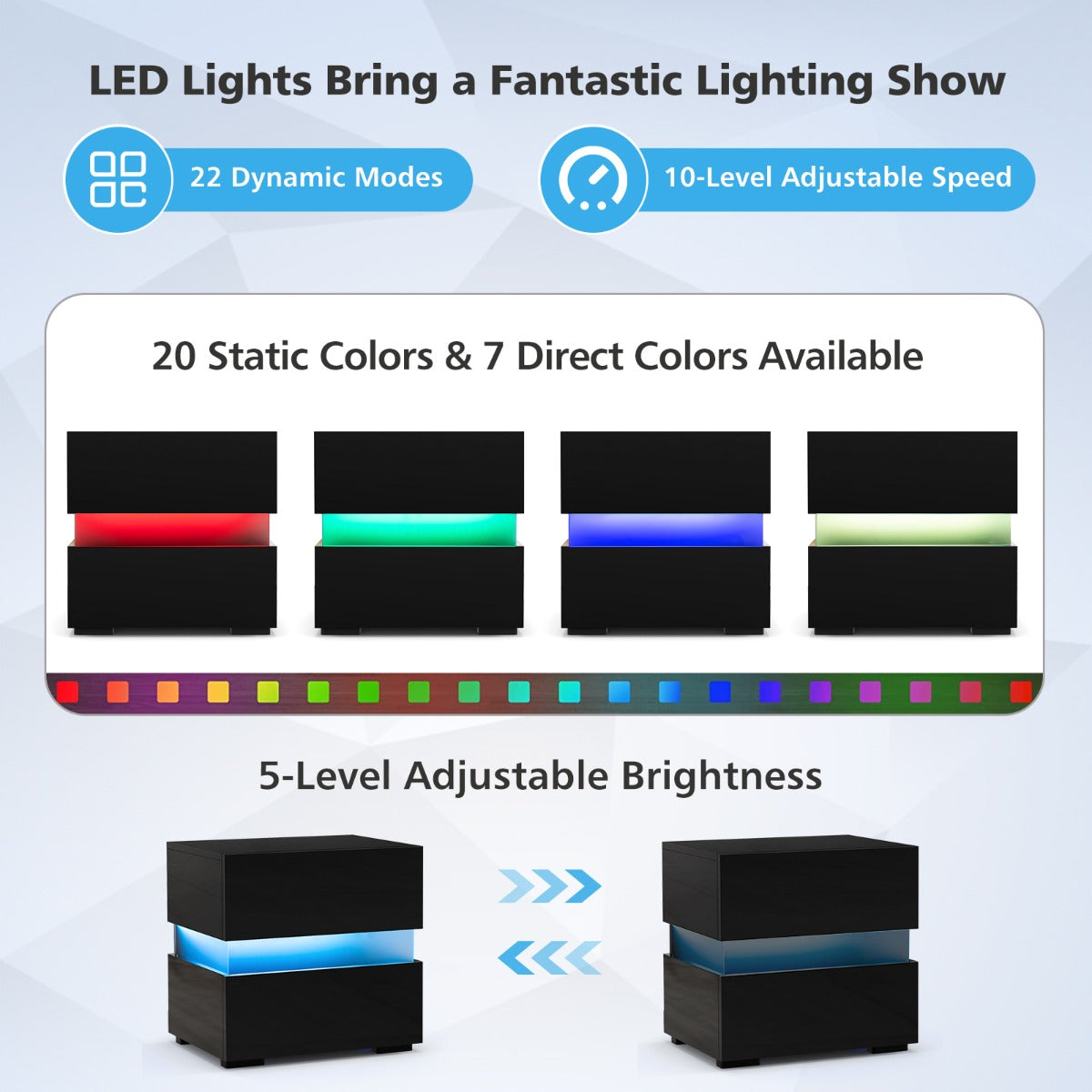 LIVSK LED-nachtkastje - 2 Uittrekbare Lades - Kabelmanagement - 22 Verlichtingsmodi - 45 x 35 x 45 cm - Wit/Zwart