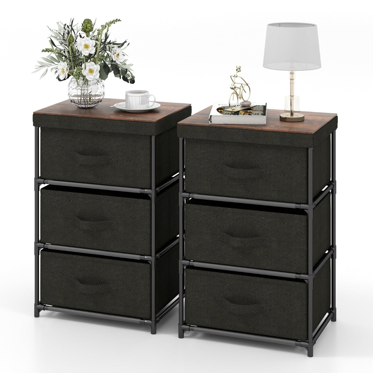 LIVSK Opberglade met 3 Laden - Stevig Metalen Frame - Opvouwbare Laden - Voor Kleding en Boeken - 40 x 30 x 62 cm - Zwart