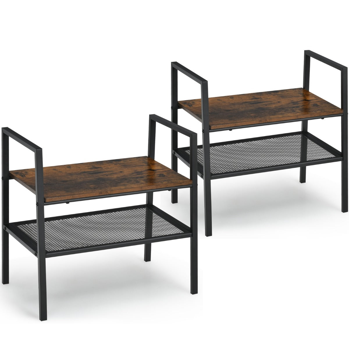 LIVSK Bijzettafel - Industriële Stijl met Houten en Stalen Planken - Compact en Stapelbaar - 54 x 32 x 52 cm - Bruin+Zwart