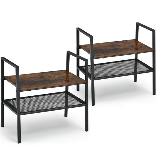 LIVSK Bijzettafel - Industriële Stijl met Houten en Stalen Planken - Compact en Stapelbaar - 54 x 32 x 52 cm - Bruin+Zwart