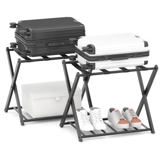 LIVSK Opvouwbaar Kofferstandaard met 2 Niveaus - Stevig Metaal - Antislip Glijders - Tot 50 kg - 68 x 45 x 57 cm - Zwart