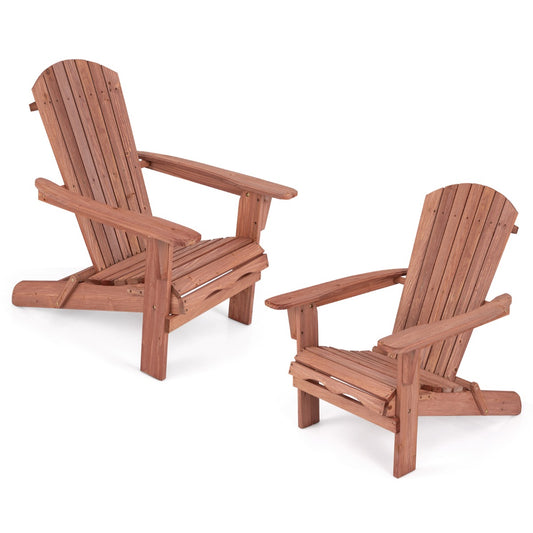 Livsk costway set van 2 opvouwbare adirondack stoelen houten opvouwbare stoel hoge rugleuning brede armleuningen draagvermogen 180 kg