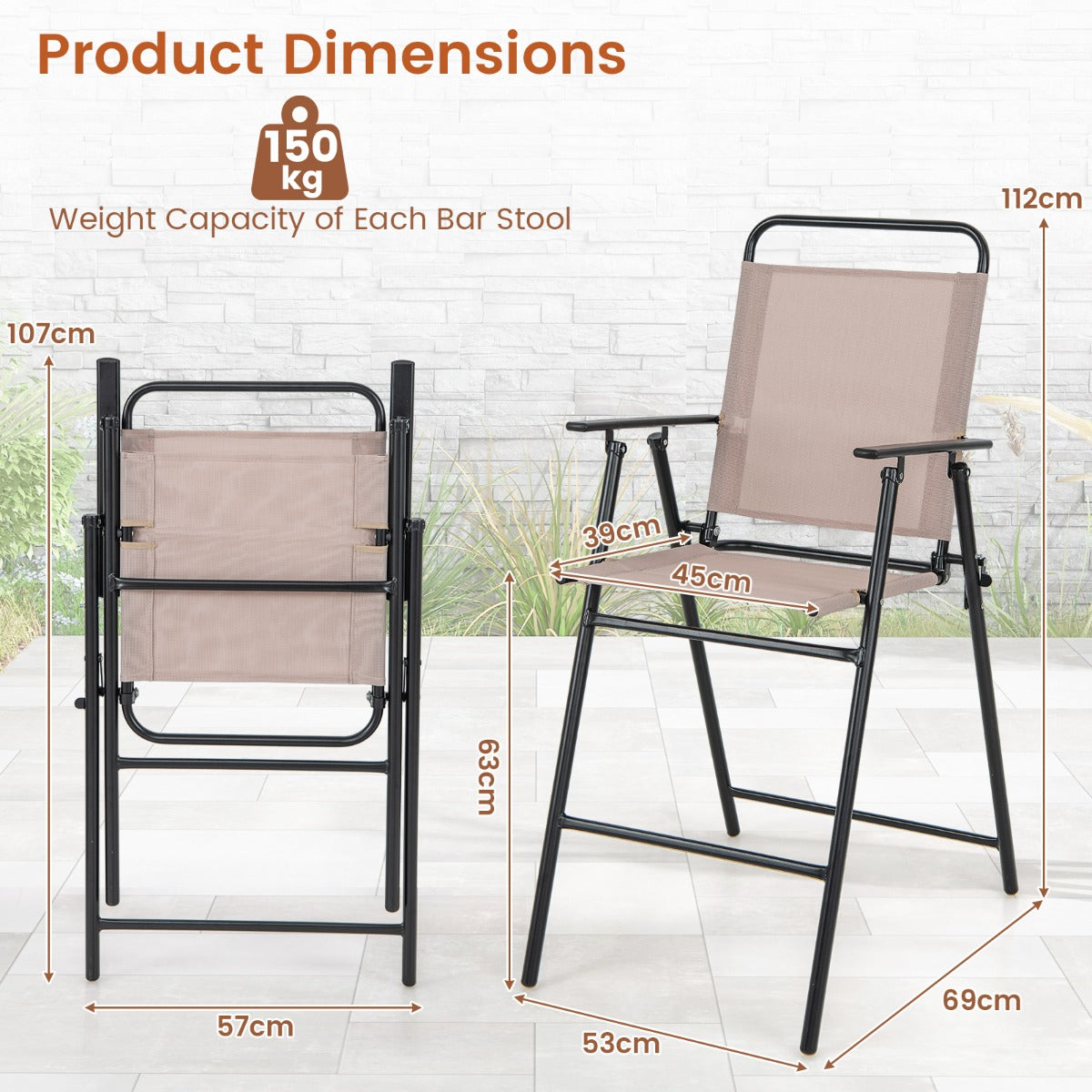 LIVSK Opvouwbare Barstoelen Set van 2 - Ademend Mesh - Ergonomisch - Lichtgewicht en Duurzaam - 63 cm Zithoogte - Beige