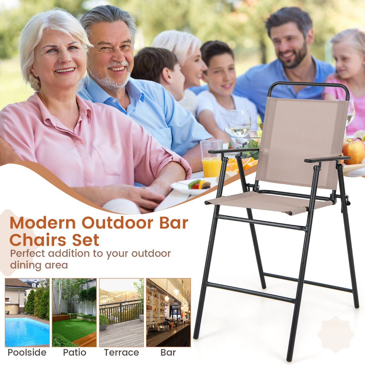 LIVSK Opvouwbare Barstoelen Set van 2 - Ademend Mesh - Ergonomisch - Lichtgewicht en Duurzaam - 63 cm Zithoogte - Beige