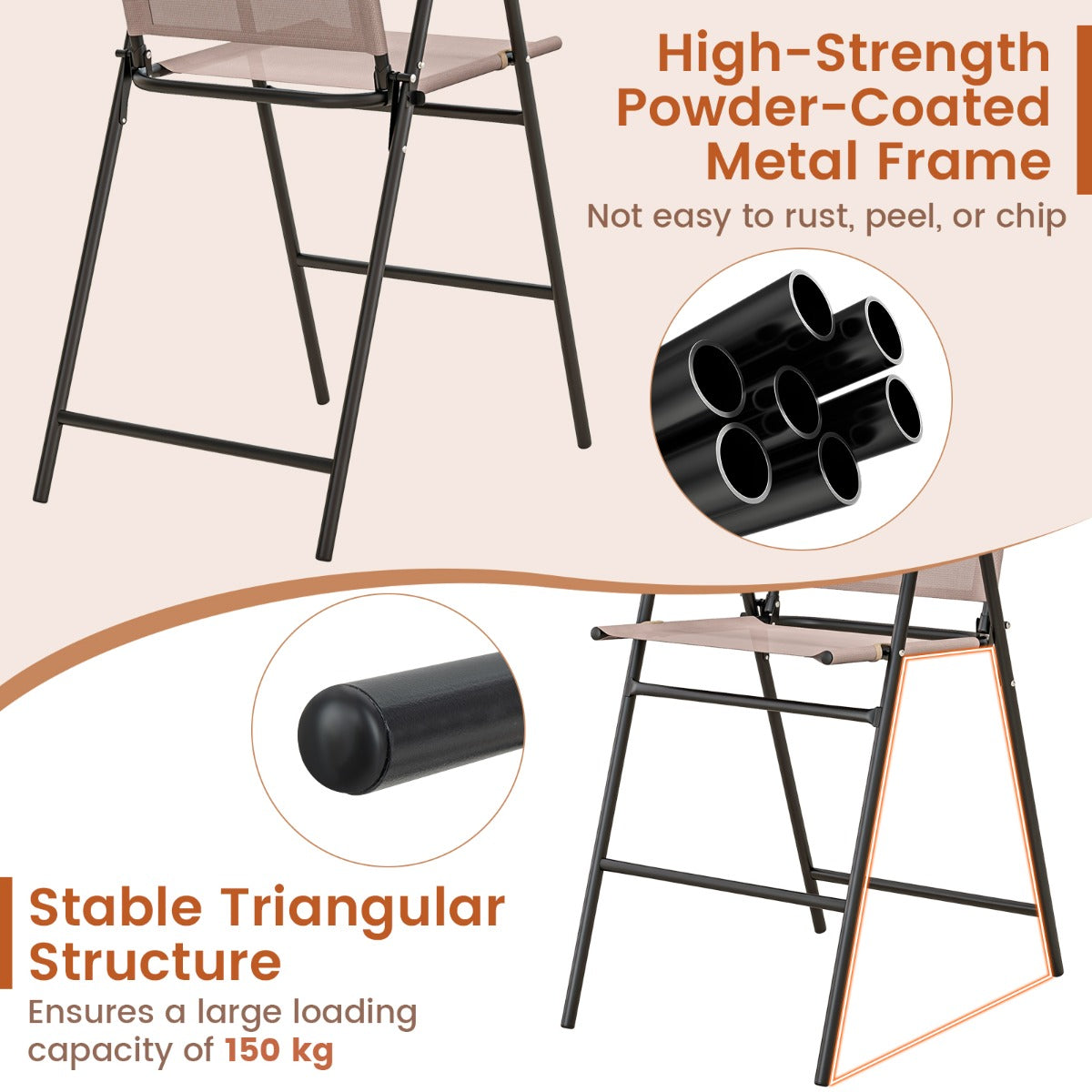 LIVSK Opvouwbare Barstoelen Set van 2 - Ademend Mesh - Ergonomisch - Lichtgewicht en Duurzaam - 63 cm Zithoogte - Beige