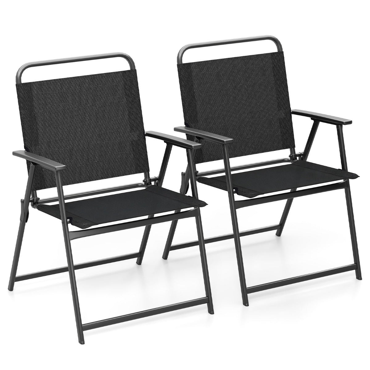 LIVSK Opvouwbare Patiostoelen Set van 2 - Stevig Metaal - Draagvermogen 150 kg - Comfortabele Rugleuning en Armleuningen - Zwart