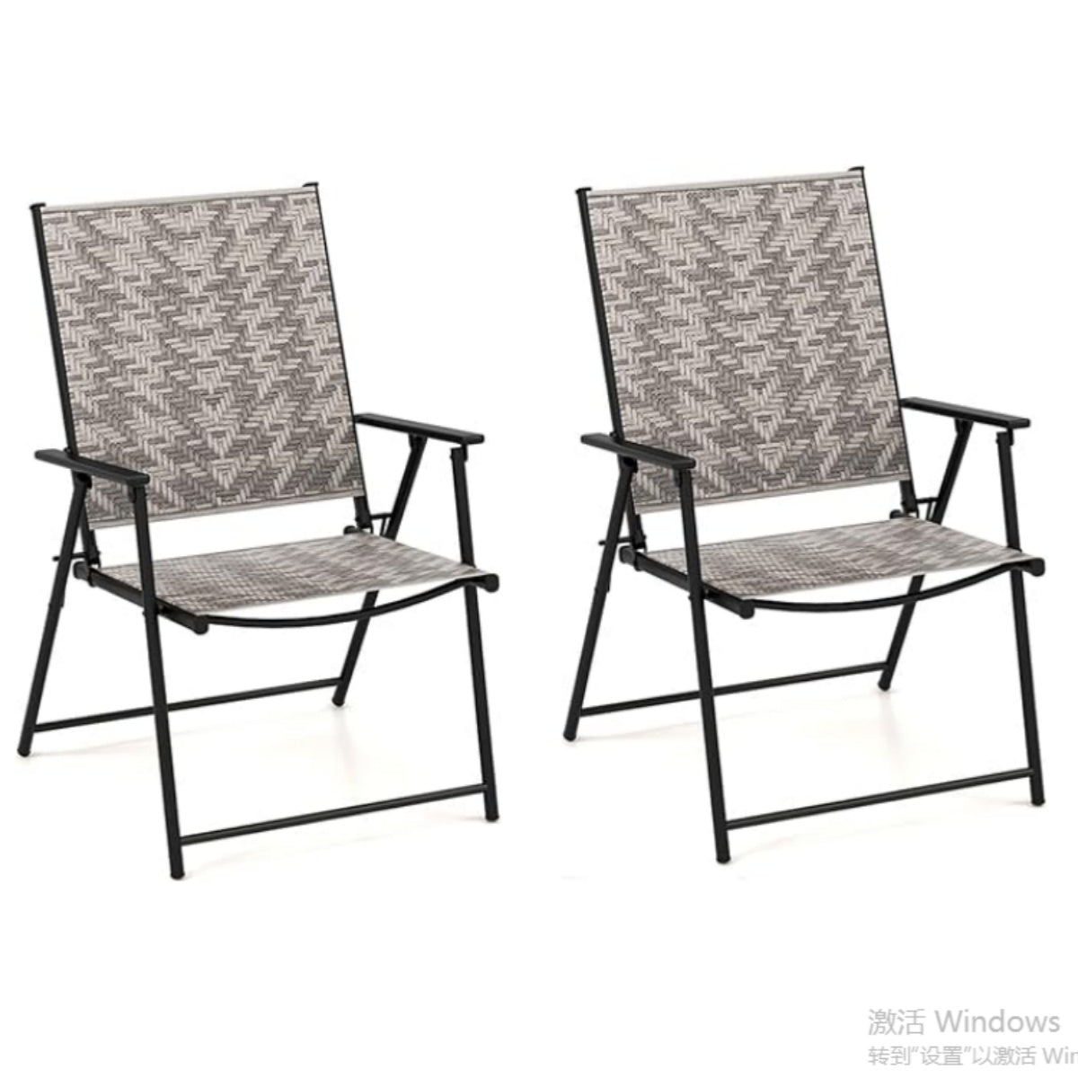 LIVSK Set van 2 Opvouwbare Terrasstoelen - Roestbestendig Metalen Frame - Ergonomisch met Armleuningen - Max 160 kg - Grijs