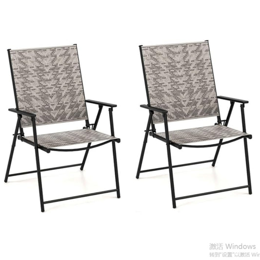 LIVSK Set van 2 Opvouwbare Terrasstoelen - Roestbestendig Metalen Frame - Ergonomisch met Armleuningen - Max 160 kg - Grijs
