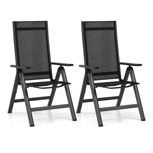 LIVSK Opvouwbare Terrasstoelen Set - Lichtgewicht met Verstelbare Rugleuning en Armleuningen - Tot 110 kg - Zwart