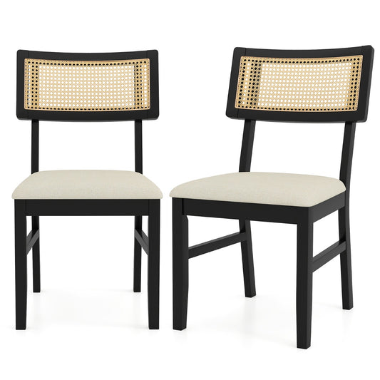 Livsk costway set van 2 rieten eetkamerstoelen keukenstoelen bekleed met stof en gewatteerde zitting