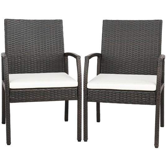 LIVSK Set van 2 Rieten Terrasstoelen - Ergonomisch Design met Comfortabel Kussen - Duurzaam PE Rotan - Bruin Melange