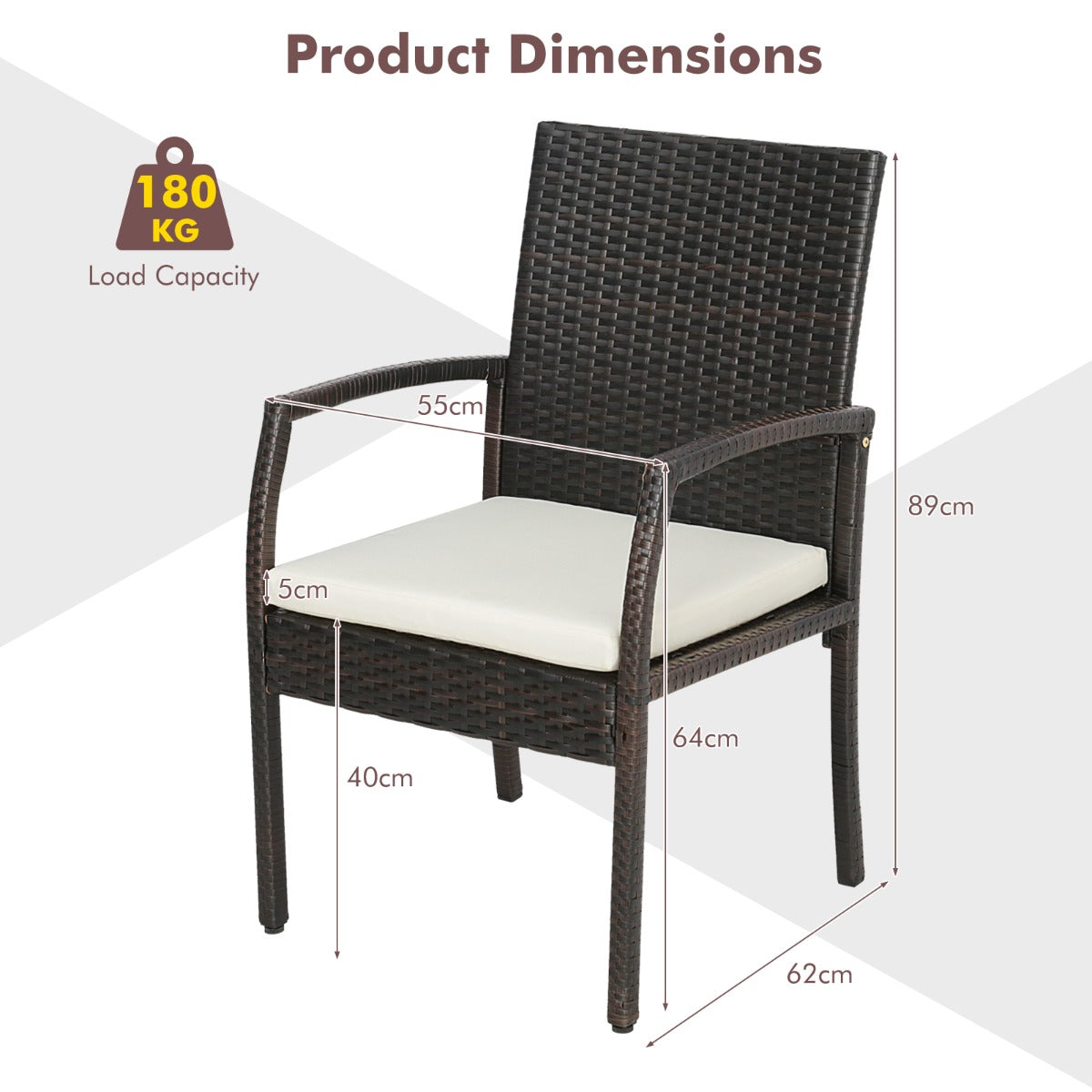 LIVSK Set van 2 Rieten Terrasstoelen - Ergonomisch Design met Comfortabel Kussen - Duurzaam PE Rotan - Bruin Melange