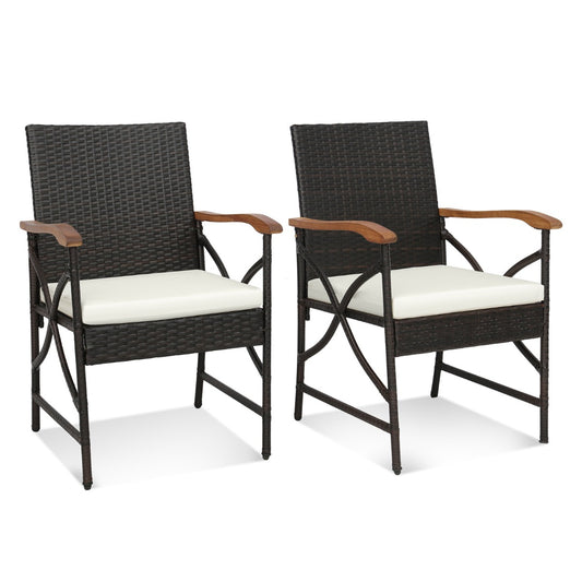 LIVSK Terrasstoelset van Rotan - Ergonomische Rugleuning en Armleuningen - Zithoogte 40 cm - Inclusief Kussens - Gemengd Bruin