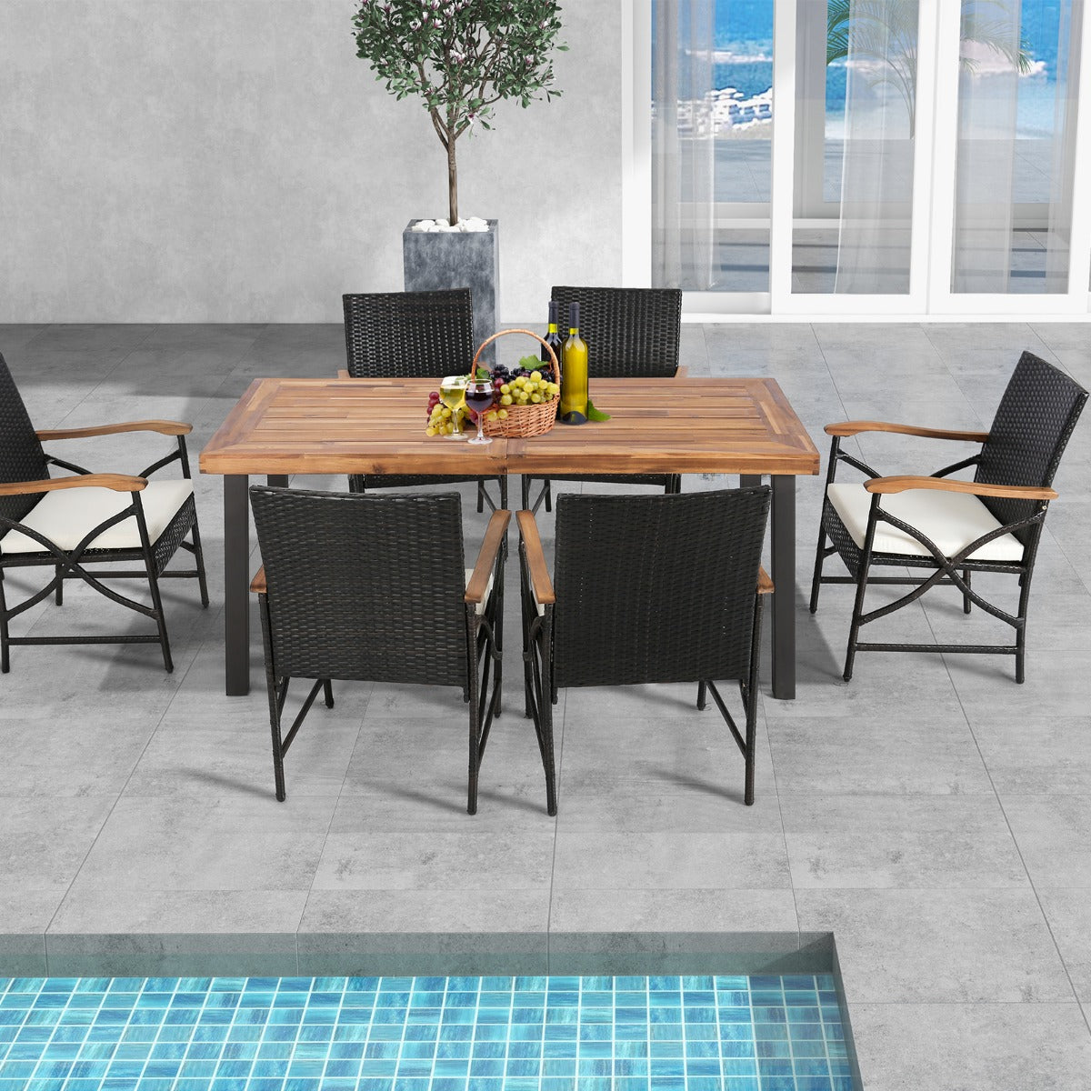 LIVSK Terrasstoelset van Rotan - Ergonomische Rugleuning en Armleuningen - Zithoogte 40 cm - Inclusief Kussens - Gemengd Bruin