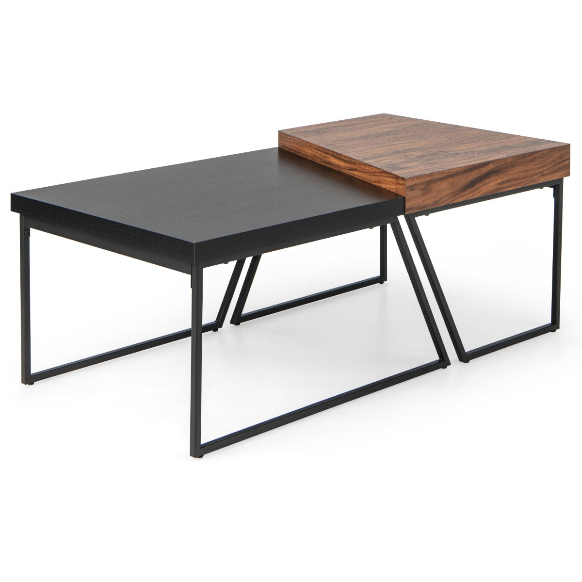 LIVSK Set van 2 Salontafels - Stapelbaar en Veelzijdig - Robuuste Constructie - Ruim Tafelblad - Tot 70 kg - Zwart + Bruin