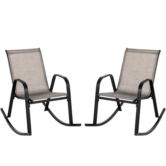 LIVSK Schommelstoelen Set van 2 - Ergonomisch Ontwerp - Ademend en Scheurvast - Robuust Metaal - 91 x 62 x 86 cm - Bruin