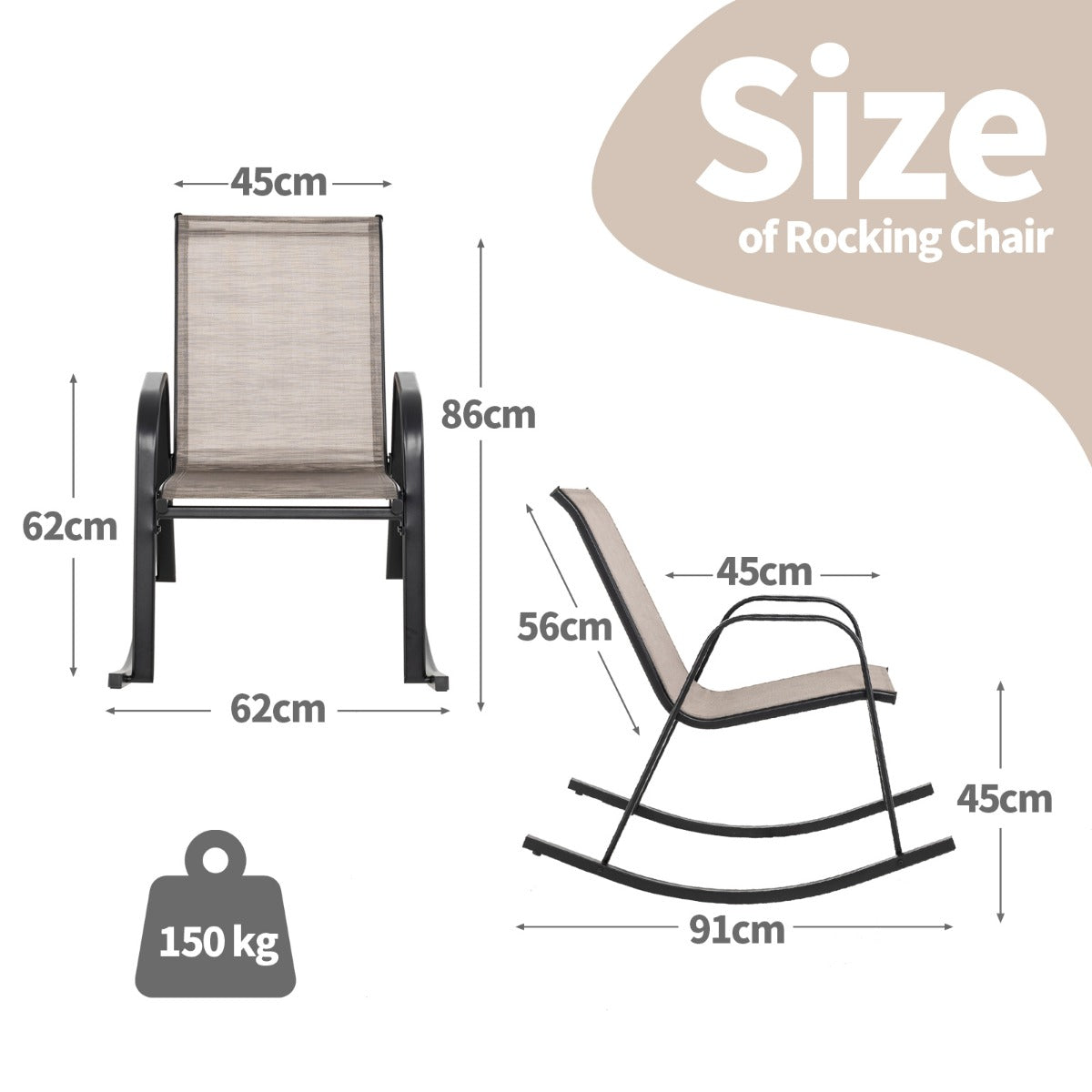 LIVSK Schommelstoelen Set van 2 - Ergonomisch Ontwerp - Ademend en Scheurvast - Robuust Metaal - 91 x 62 x 86 cm - Bruin