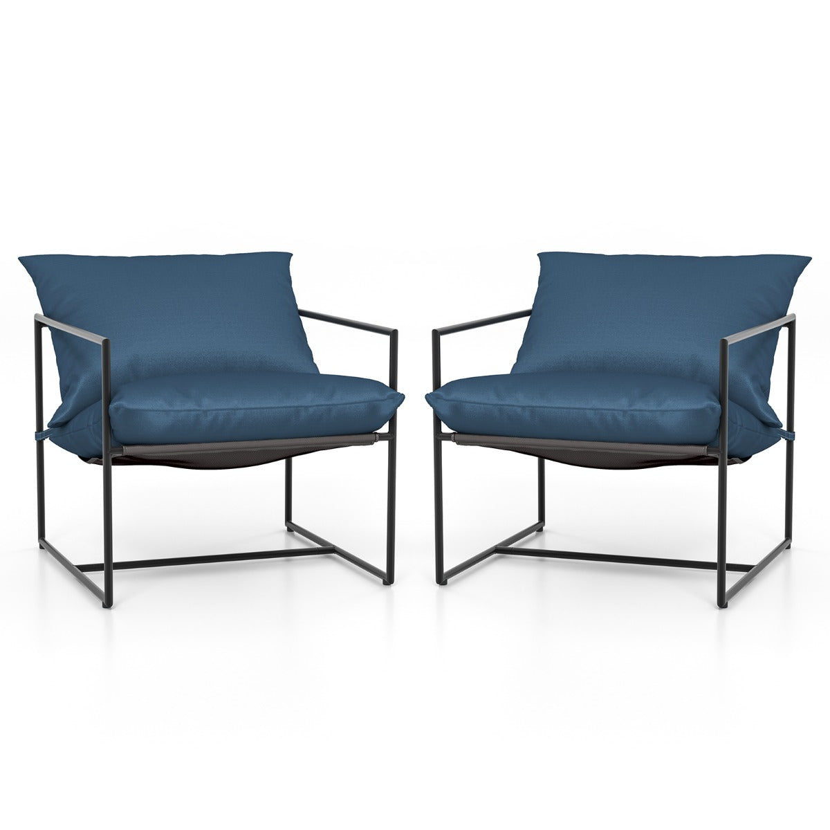 LIVSK Ergonomische Vrijetijdsstoelen Set van 2 - Uniek Slingontwerp - Scheurvast en Ademend - Comfortabele Kussens - Zwart/Navy